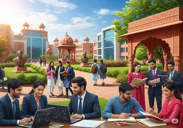 Colourful image of Indian students exploring liberal studies edge in a vibrant campus setting.