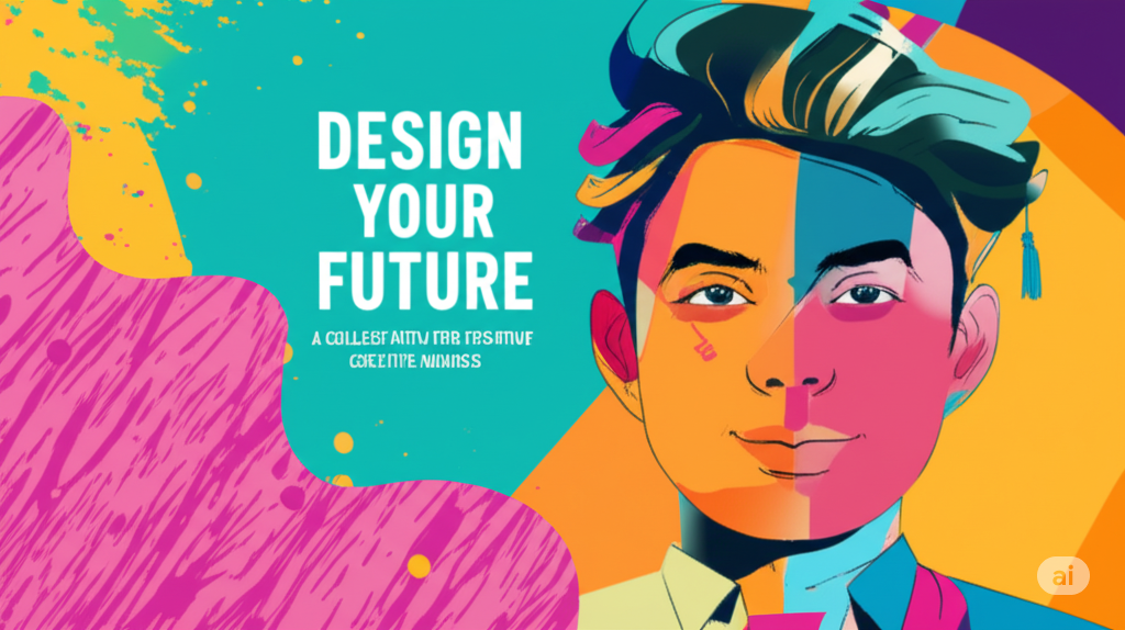 Colourful illustration of a young Indian student with "Design Your Future" text.